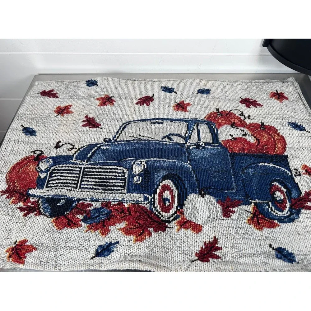 3‎ Pc Blue Truck Pumpkin Fall Leaves Table Runner Harvest Decor & 2 Placemats